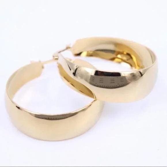 18K YELLOW GOLD 2” ROUND CHUNKY HOOP EARRINGS, BEAUTIFUL EARRINGS, CUTE EARRINGS - Picture 2 of 5